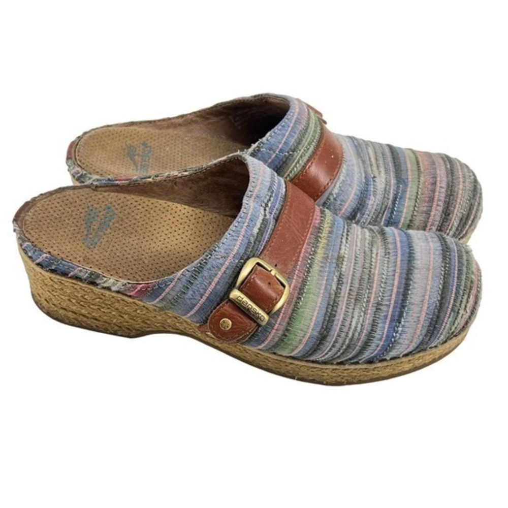 Dansko Women's Espadrille Mule Clog Shoes Multicolor Striped Wedge